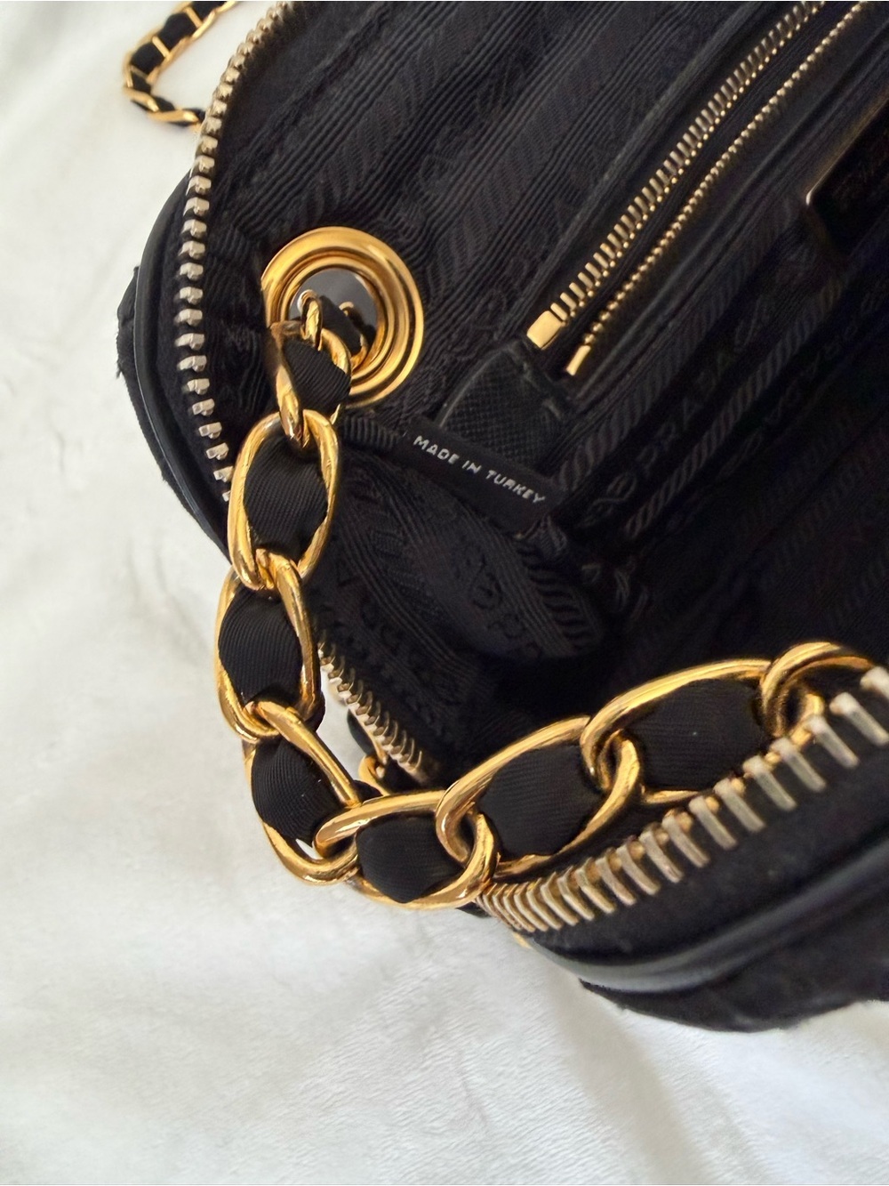 PRADA Vintage Tessuto Quilted Black and Gold Nylon Bag - Picture 9 of 12